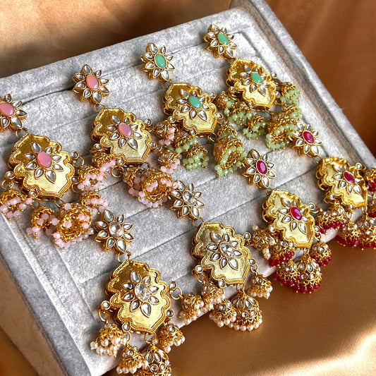 Medium Bright Gold Earring - Pink Indian Style Earring/ Pakistani Fashion/Party Earring. Gift for women