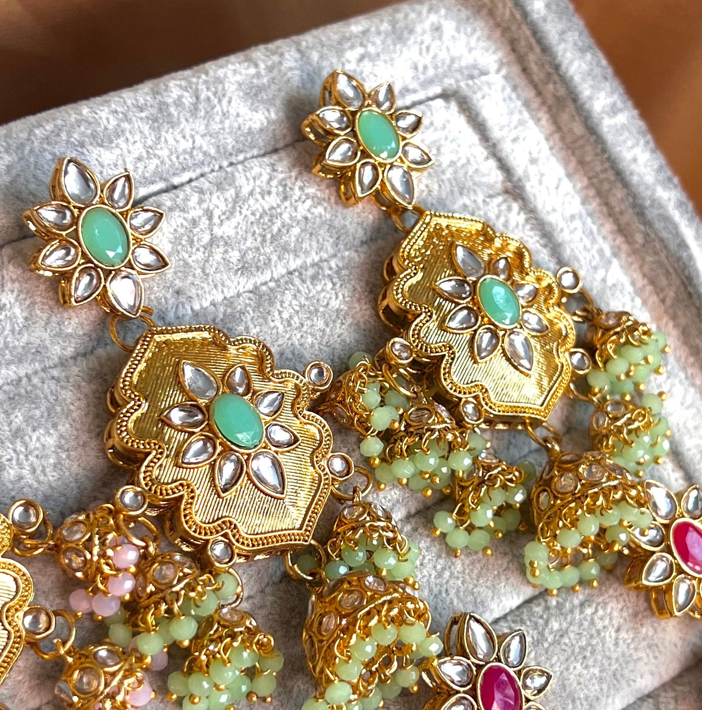 Medium Bright Gold Earring - Mint Indian Style Earring/ Pakistani Fashion/Party Earring. Gift for women
