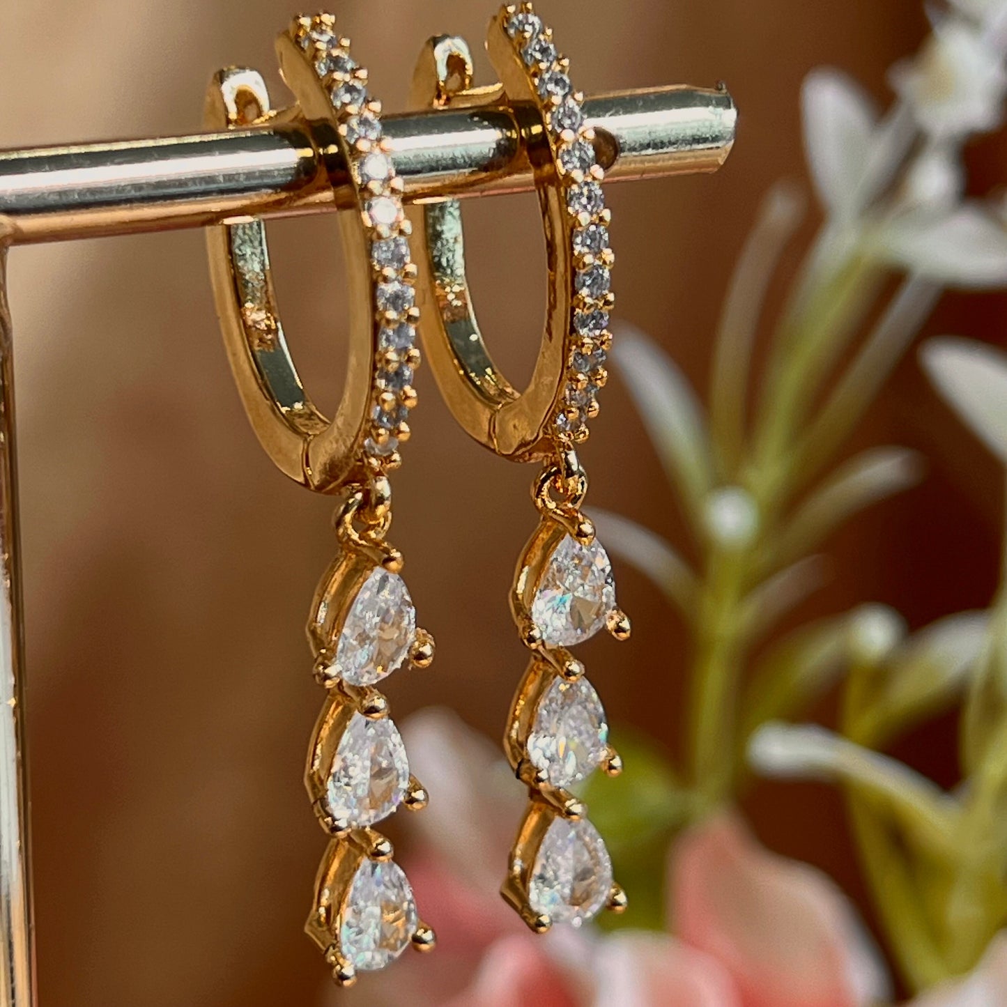 Elegant Crystal Earrings - Gold  Hoop Diamond Earring Recption/Civil Wedding/ Party Earring. Gift for women/ Fashion Jewellery/Sophisticated