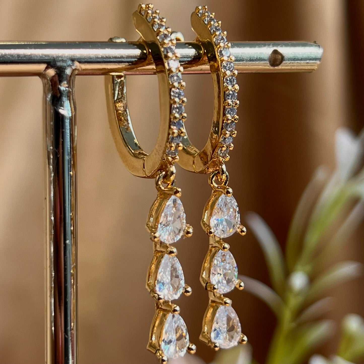 Elegant Crystal Earrings - Gold  Hoop Diamond Earring Recption/Civil Wedding/ Party Earring. Gift for women/ Fashion Jewellery/Sophisticated