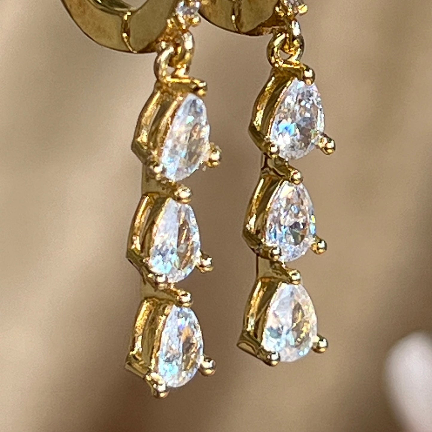 Elegant Crystal Earrings - Gold  Hoop Diamond Earring Recption/Civil Wedding/ Party Earring. Gift for women/ Fashion Jewellery/Sophisticated