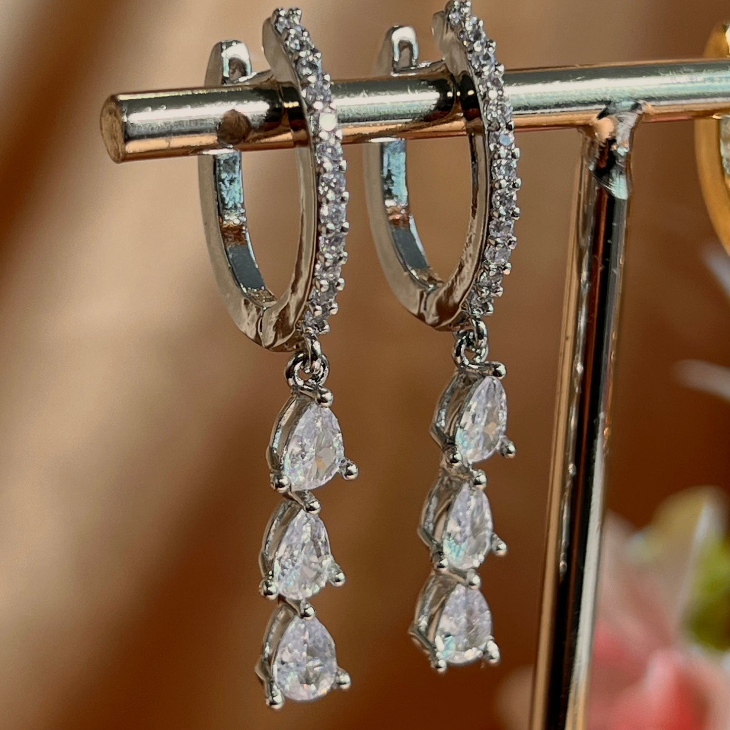 Elegant Crystal Earrings -Silver Hoop Diamond Earring Reception/Civil Wedding/ Party Earring.Gift for women/ Fashion Jewellery/Sophisticated