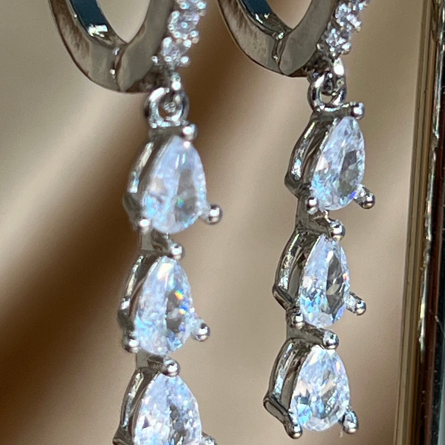 Elegant Crystal Earrings -Silver Hoop Diamond Earring Reception/Civil Wedding/ Party Earring.Gift for women/ Fashion Jewellery/Sophisticated