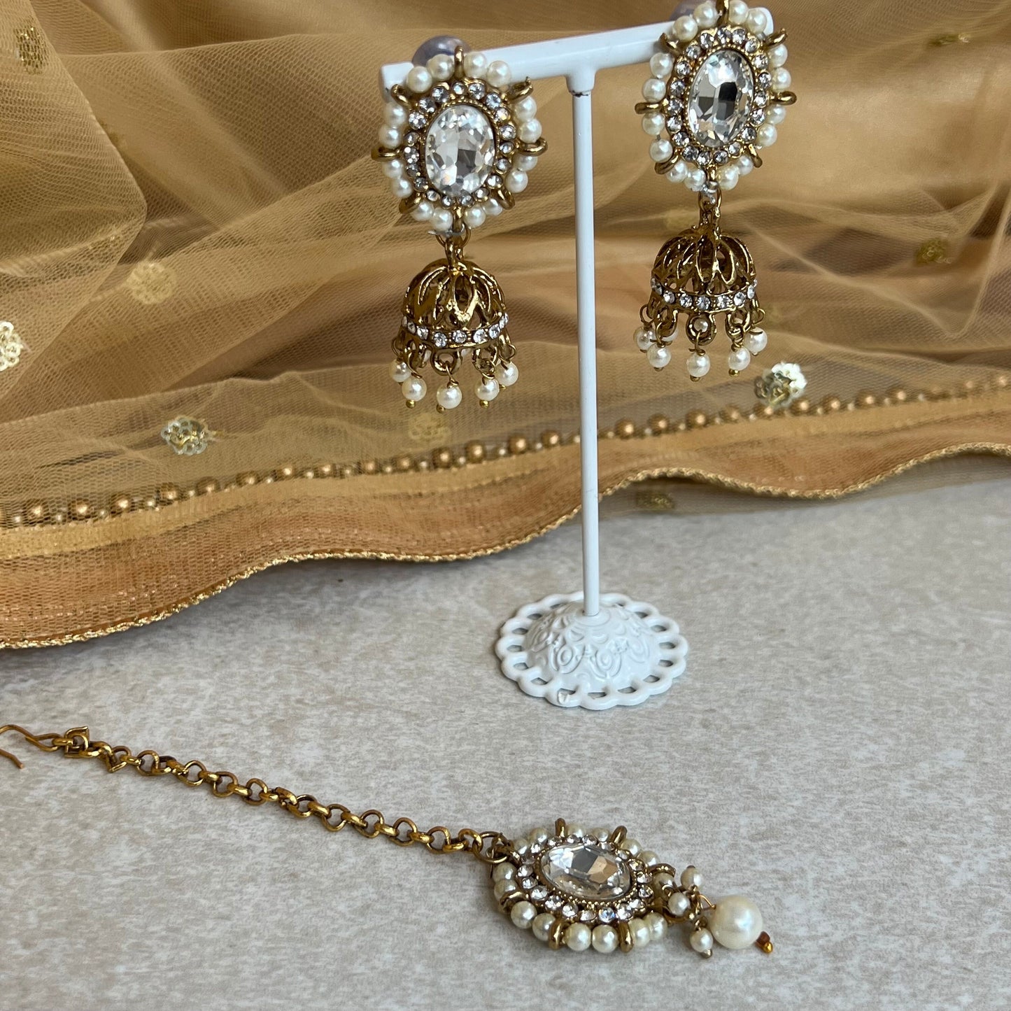 Clear/ Pearl Earring and Tikka set