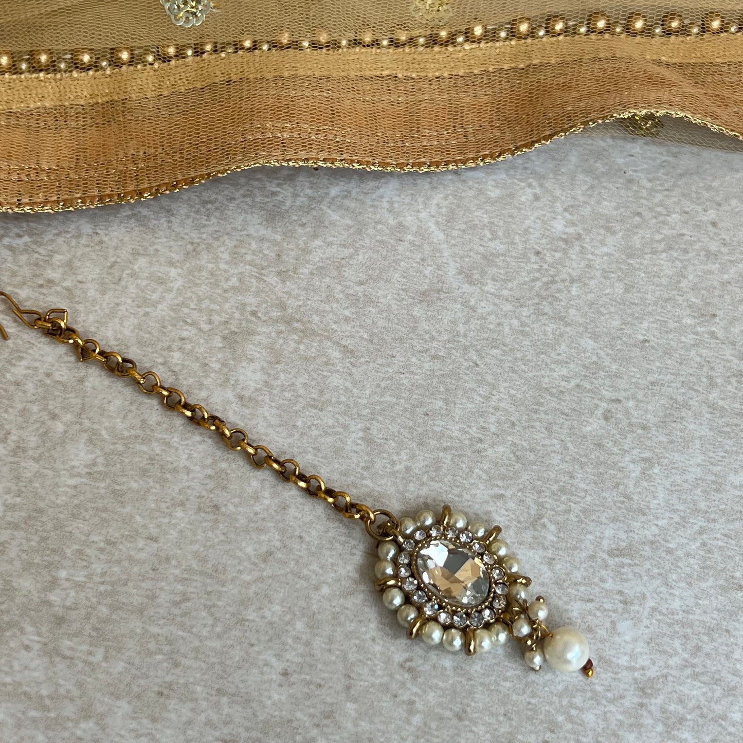 Clear/ Pearl Earring and Tikka set