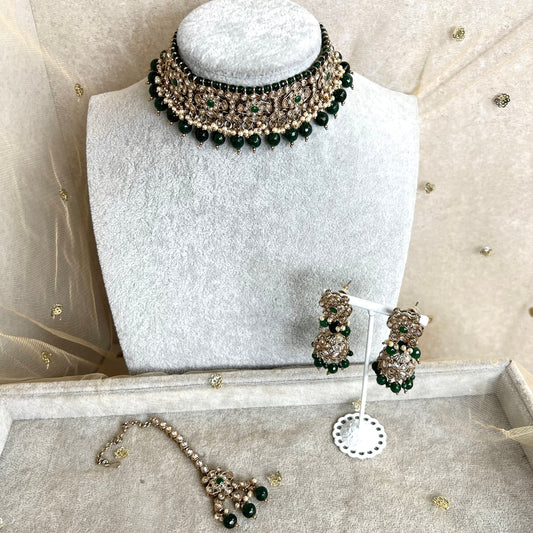 Green Choker Set Earring/ Tikka/ Tikli/ Indian/ Pakistani/Fashion Jewellery/ Gift for Women
