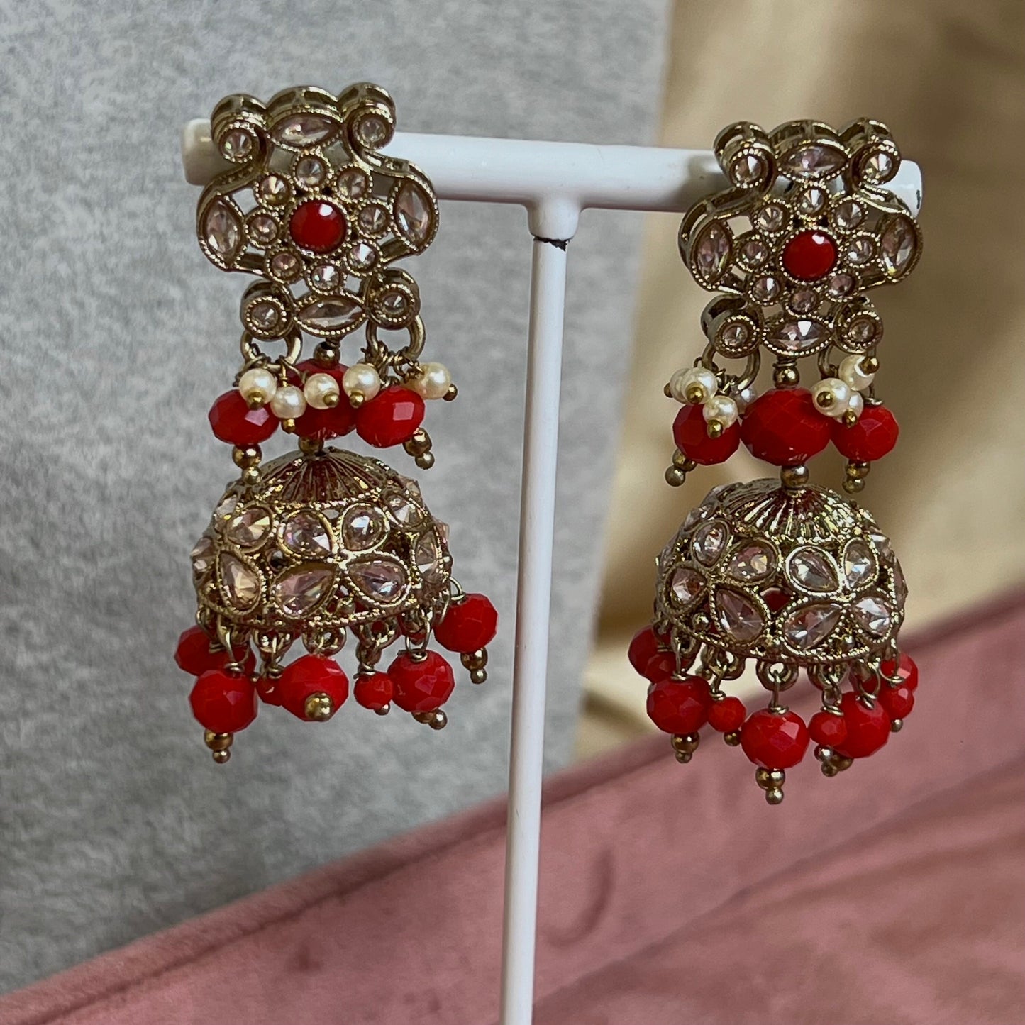 Crystal Choker Set - Red Earring/ Tikka/ Tikli/ Indian/ Pakistani/Fashion Jewellery/ Gift for Women