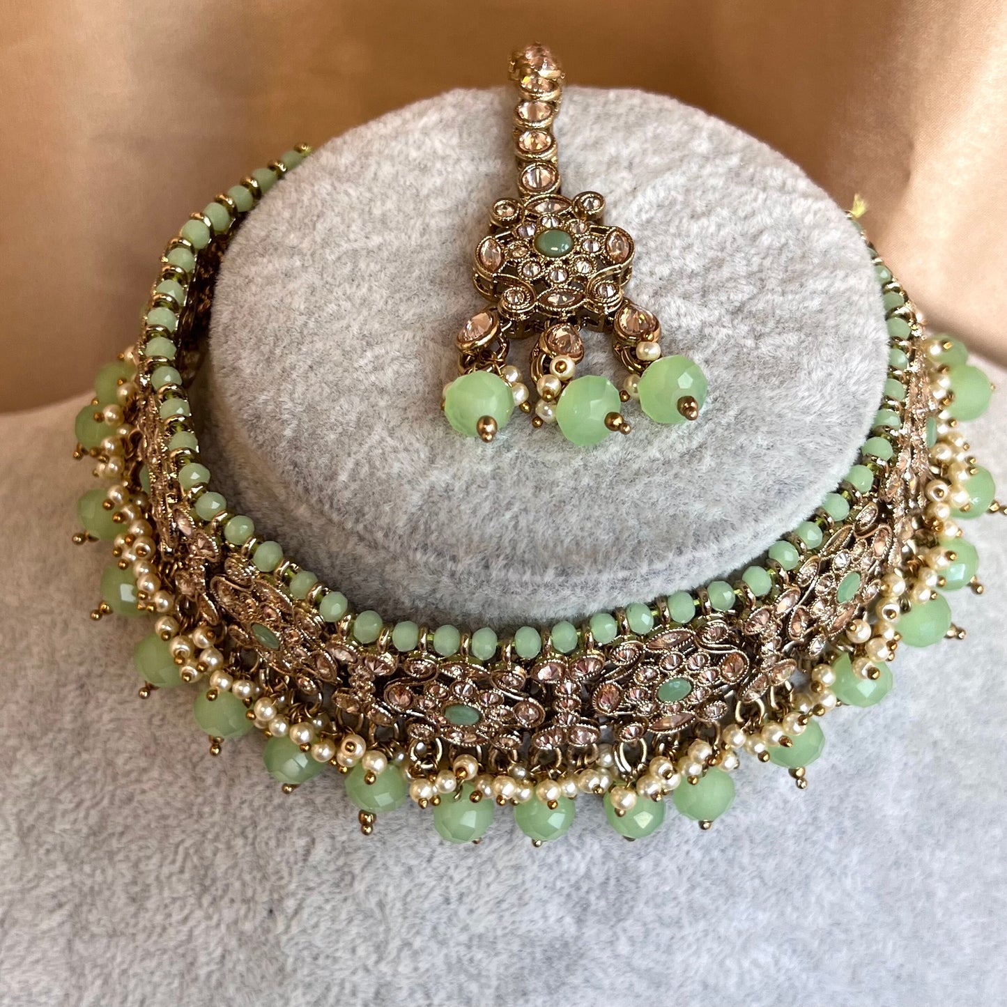 Crystal Choker Set - Mint Earring/ Tikka/ Tikli/ Indian/ Pakistani/Fashion Jewellery/ Gift for Women