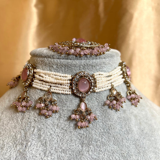 Choker and Tikka- Light Pink
