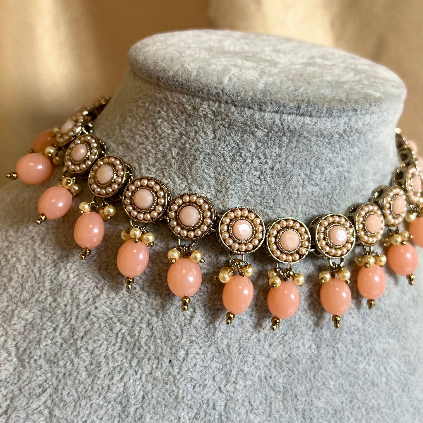 Peach Necklace Set Earring/ Indian/ Pakistani/Fashion Jewellery/ Gift for Women