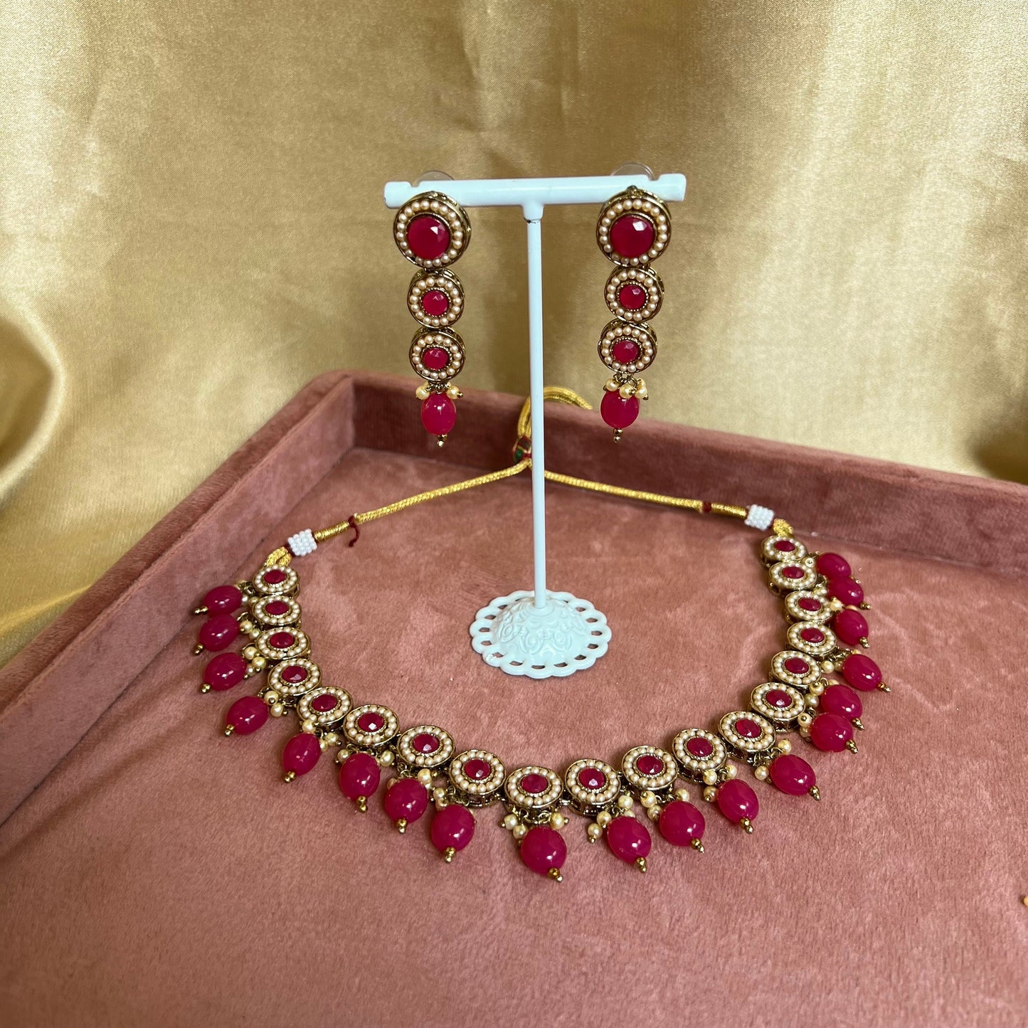 Hot Pink Necklace Set Earring/ Indian/ Pakistani/Fashion Jewellery/ Gift for Women