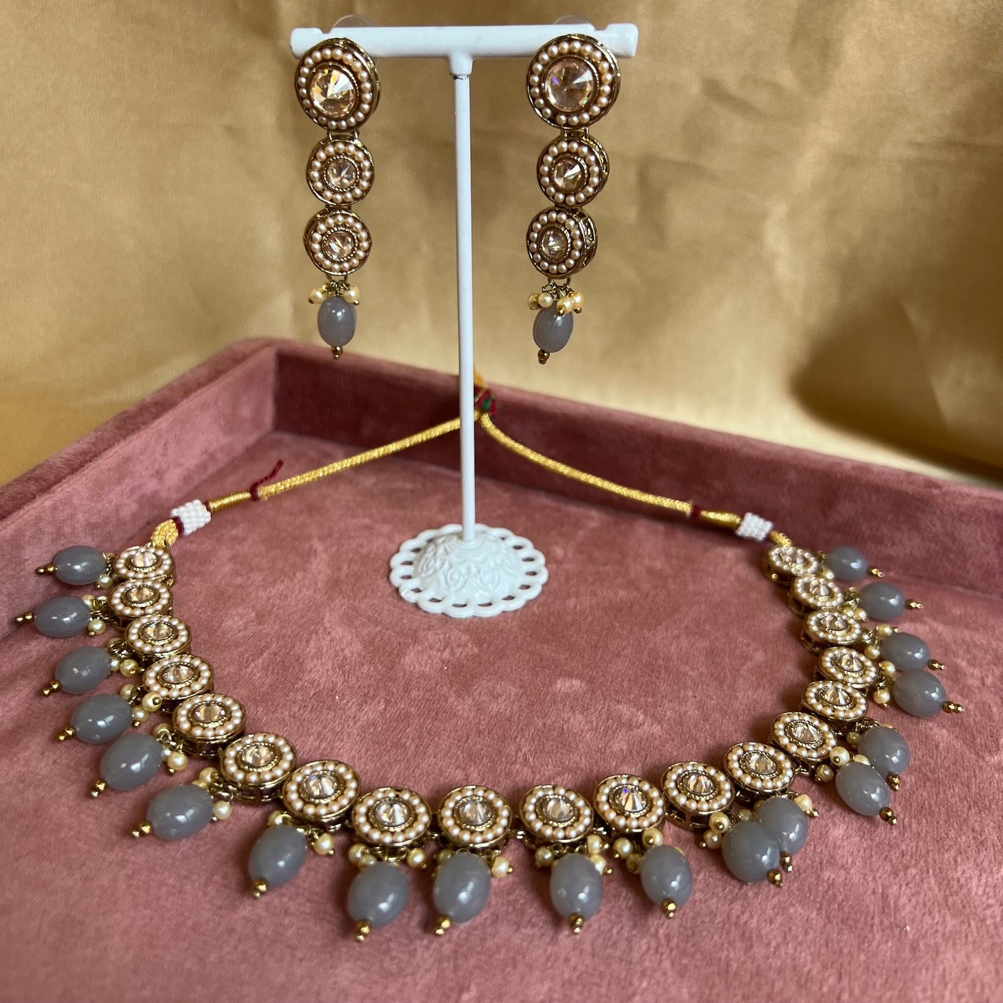 Grey Necklace Set Earring/ Indian/ Pakistani/Fashion Jewellery/ Gift for Women