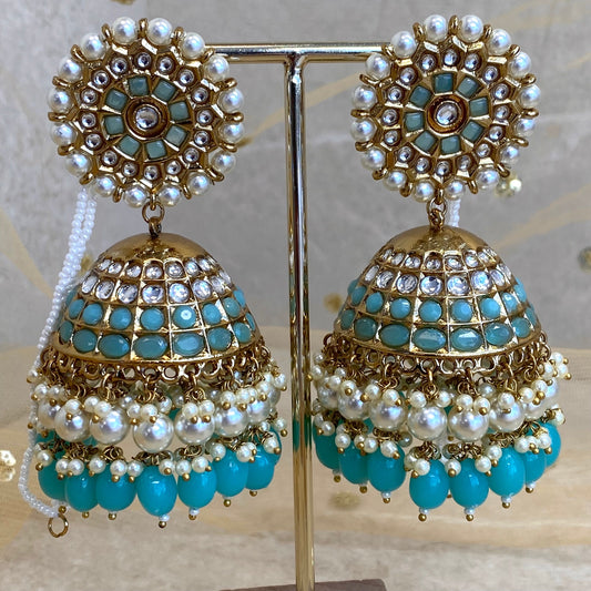 Meenakari/ Indian/ Pakistani Style/Extra Large Blue Jhumka Earrings