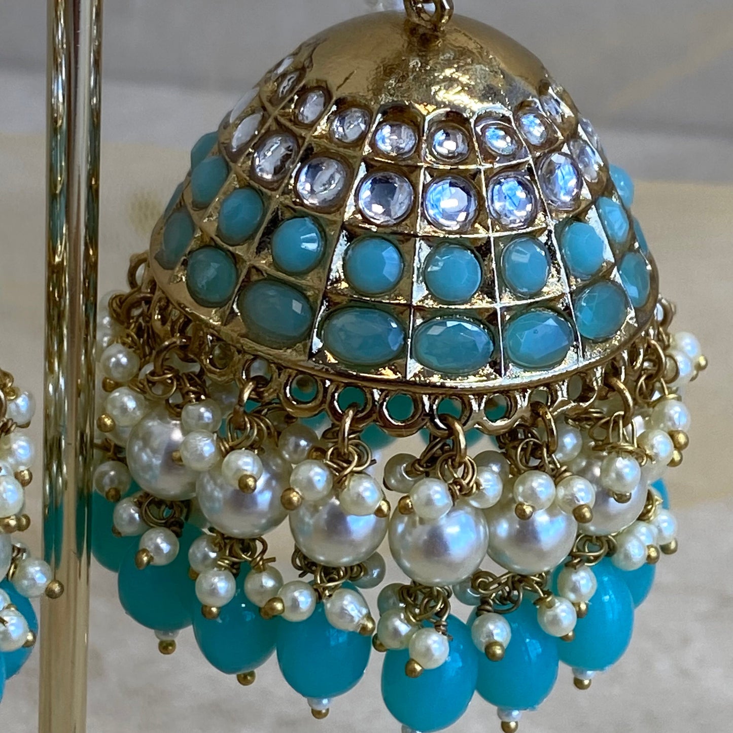Meenakari/ Indian/ Pakistani Style/Extra Large Blue Jhumka Earrings