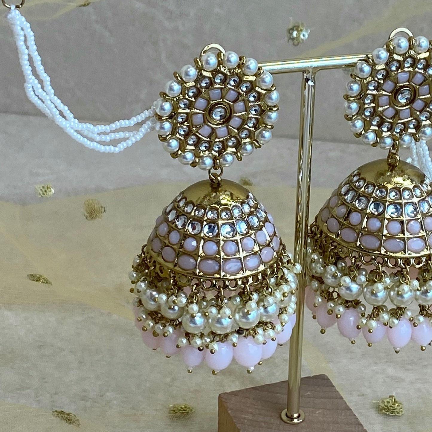 Meenakari/ Indian/ Pakistani Style/Extra Large Pink Jhumka Earrings