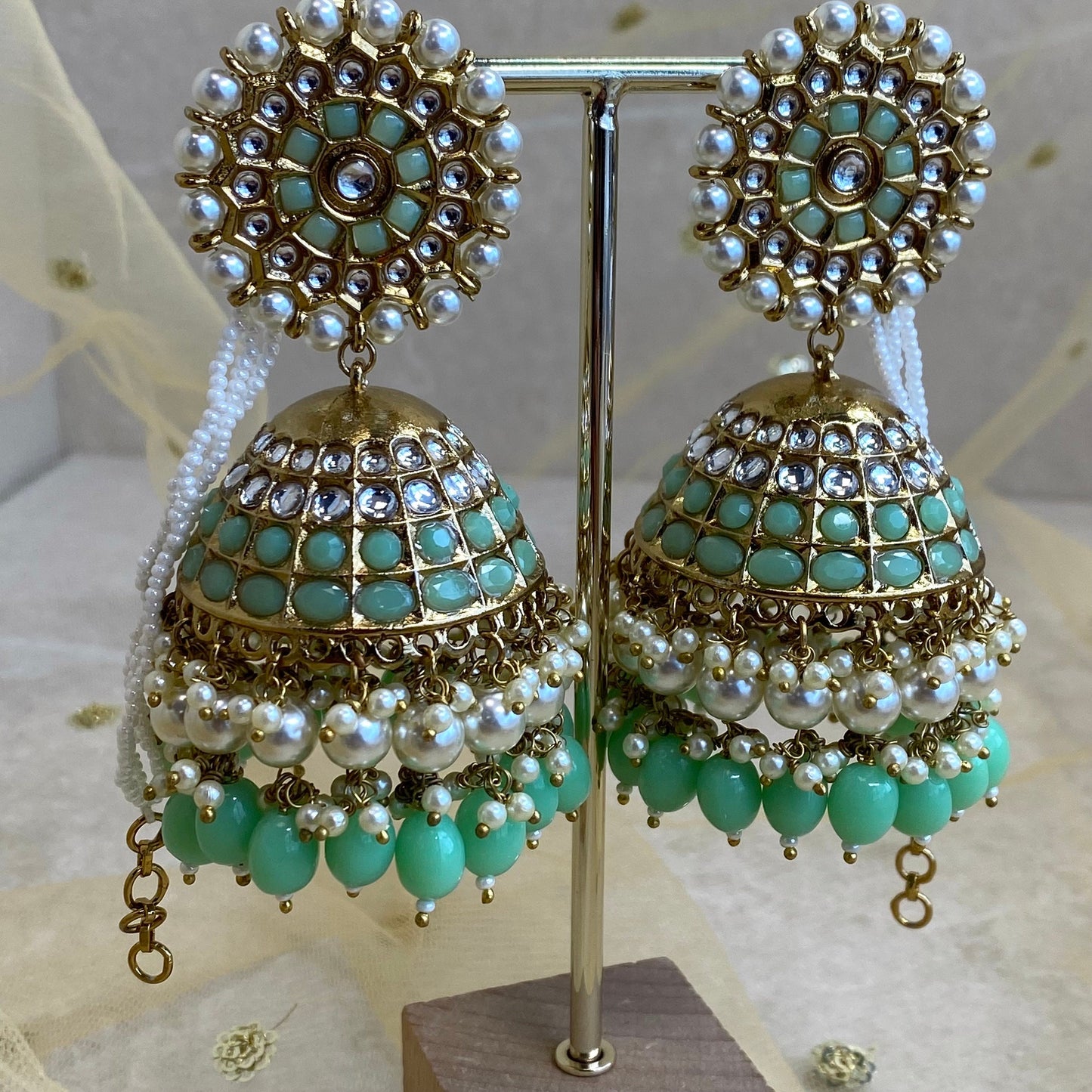 Meenakari/ Indian/ Pakistani Style/ Extra Large Mint Jhumka Earrings