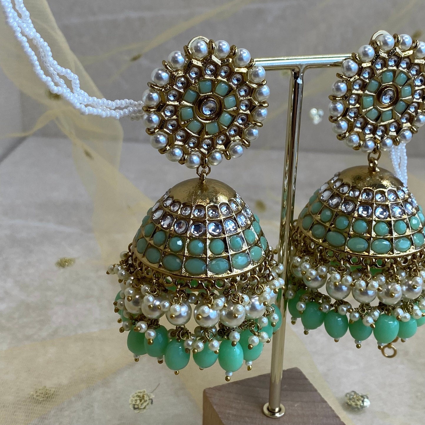 Meenakari/ Indian/ Pakistani Style/ Extra Large Mint Jhumka Earrings