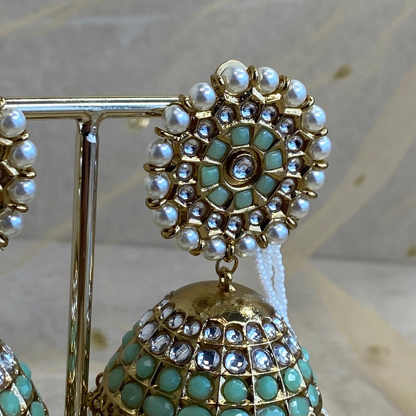 Meenakari/ Indian/ Pakistani Style/ Extra Large Mint Jhumka Earrings