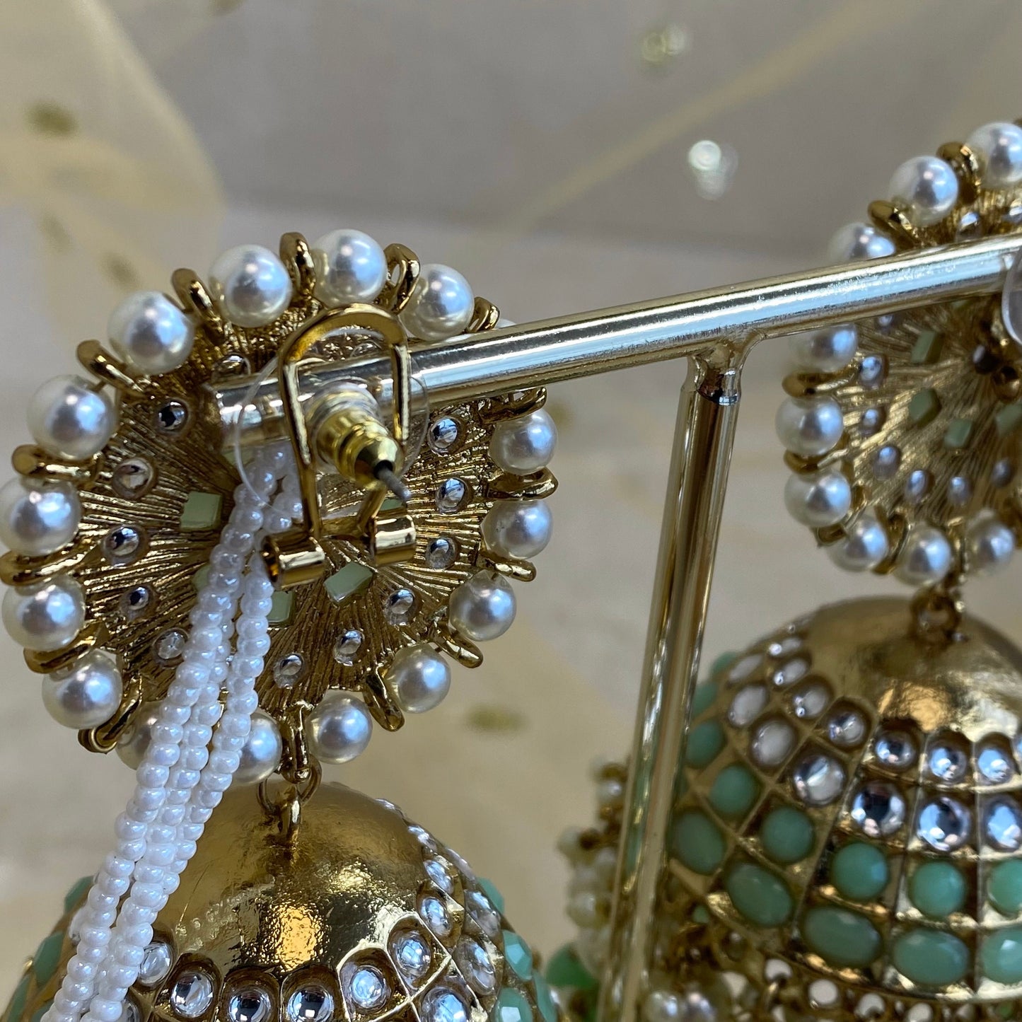 Meenakari/ Indian/ Pakistani Style/ Extra Large Mint Jhumka Earrings