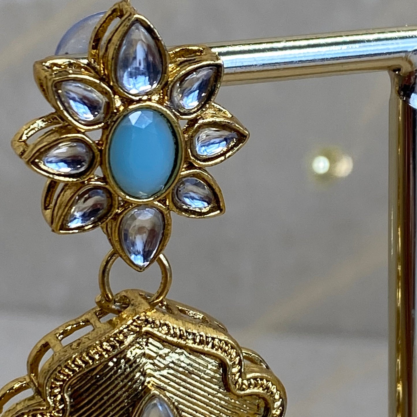 Large Gold Jhumka detail Earring - Blue/ Fashion Jewellery/ Gift for Women/Indian/Pakistani style