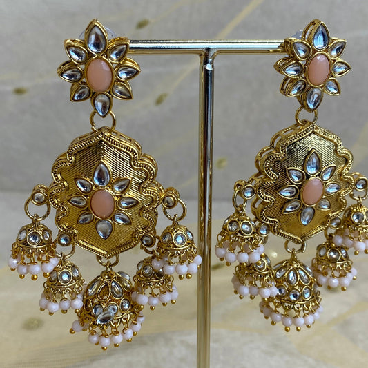 Large Gold Jhumka detail Earring - Peach/ Fashion Jewellery/ Gift for Women/Indian/Pakistani style