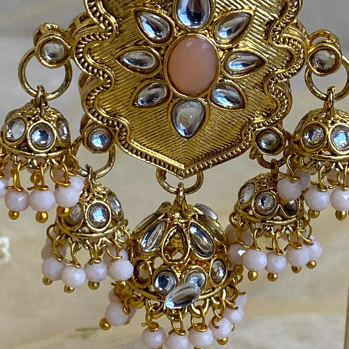 Large Gold Jhumka detail Earring - Peach/ Fashion Jewellery/ Gift for Women/Indian/Pakistani style