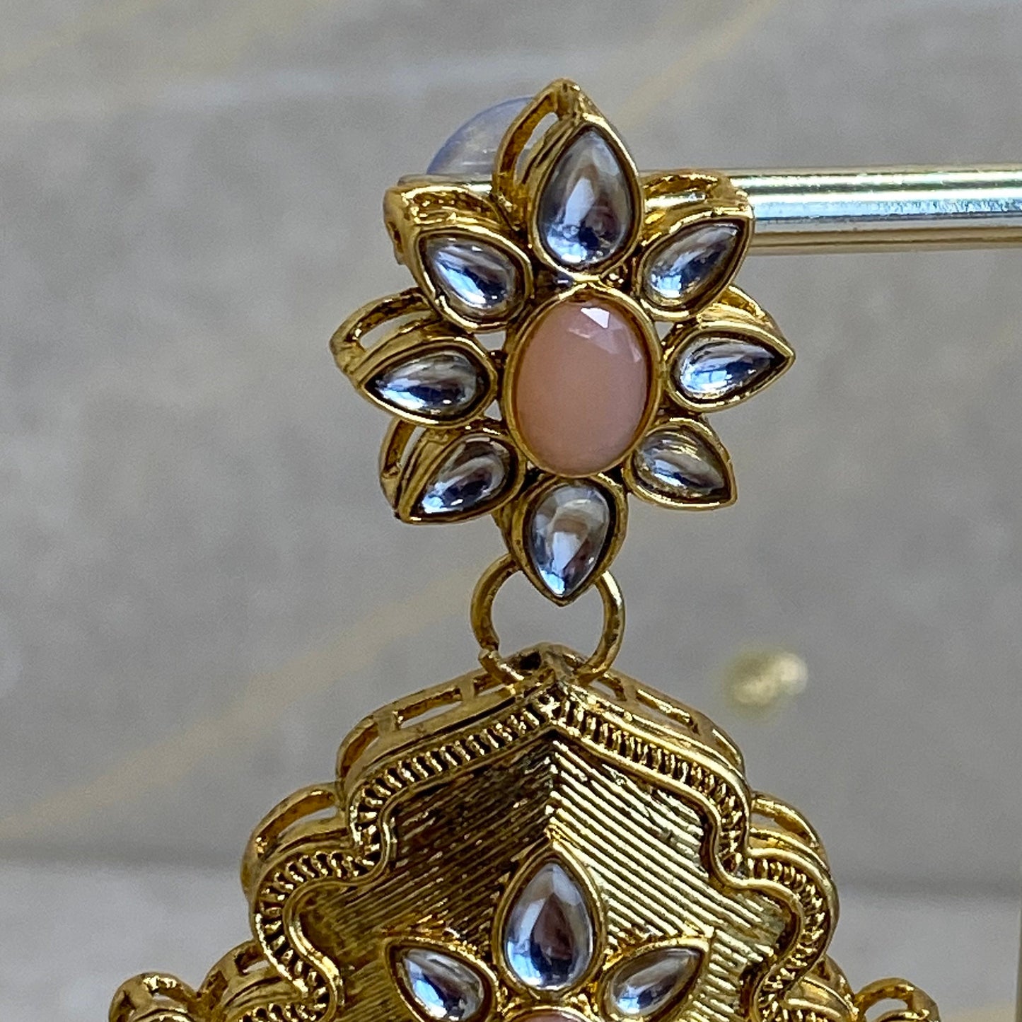 Large Gold Jhumka detail Earring - Peach/ Fashion Jewellery/ Gift for Women/Indian/Pakistani style
