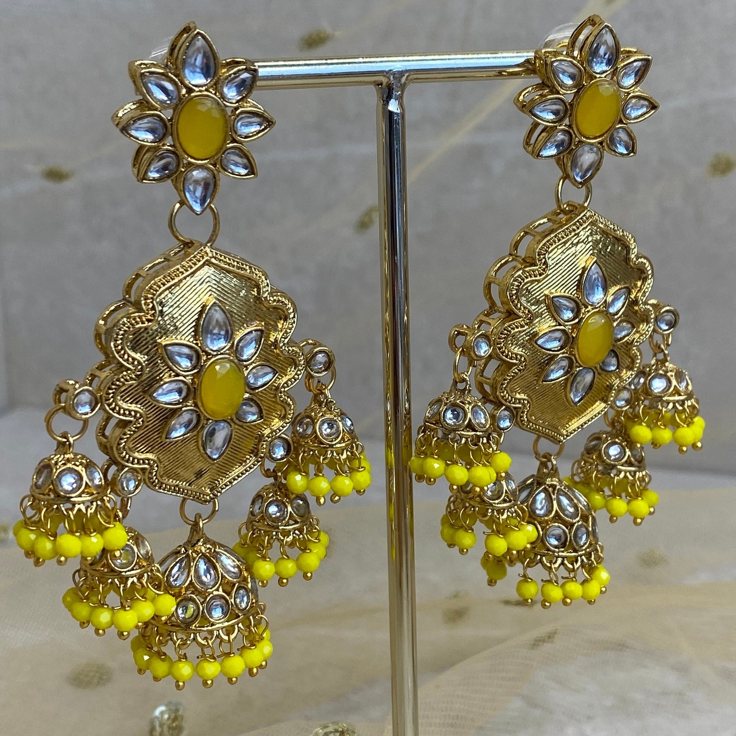 Large Gold Jhumka detail Earring - Yellow/ Fashion Jewellery/ Gift for Women/Indian/Pakistani style