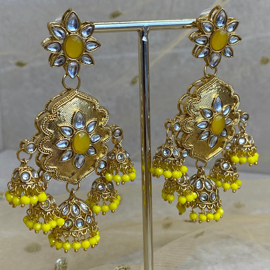Large Gold Jhumka detail Earring - Yellow/ Fashion Jewellery/ Gift for Women/Indian/Pakistani style