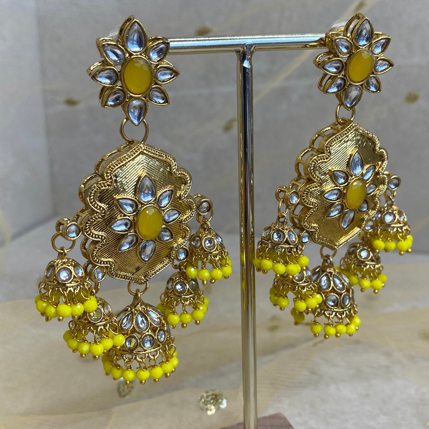 Large Gold Jhumka detail Earring - Yellow/ Fashion Jewellery/ Gift for Women/Indian/Pakistani style