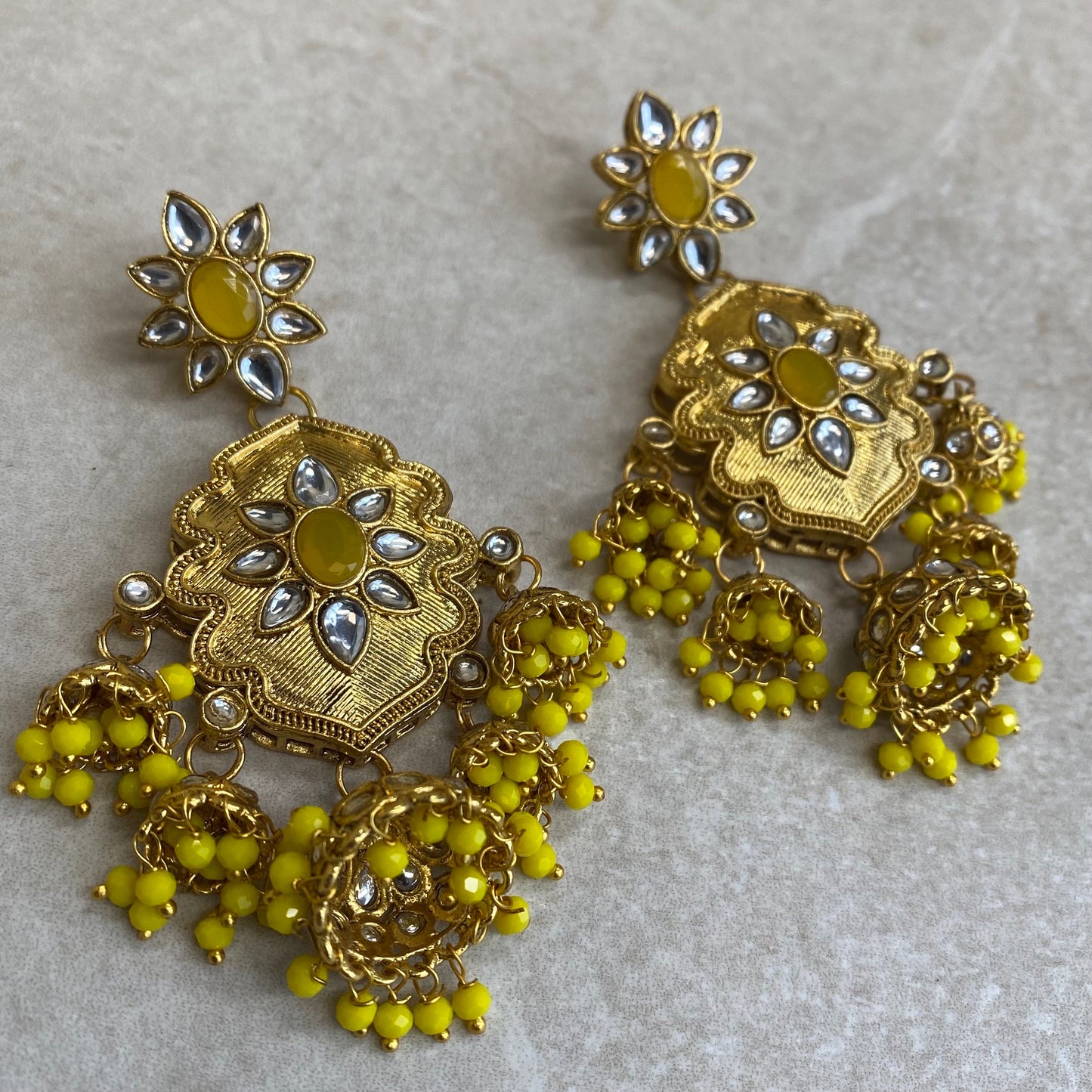 Large Gold Jhumka detail Earring - Yellow/ Fashion Jewellery/ Gift for Women/Indian/Pakistani style