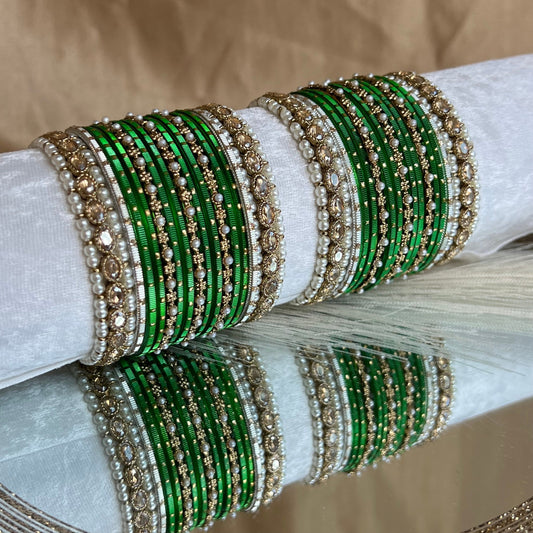 Small Green Pearly Bangle Set/Indian/ Pakistani/Jewelley/ Fashion Bracelet