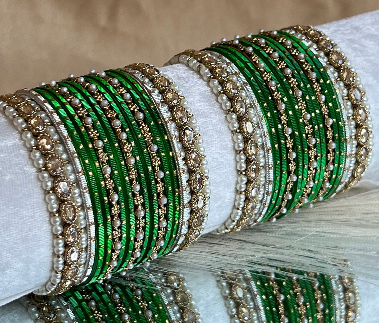 Small Green Pearly Bangle Set/Indian/ Pakistani/Jewelley/ Fashion Bracelet