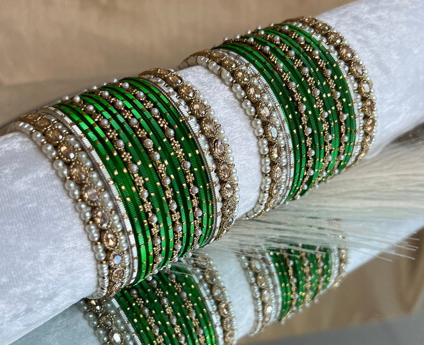 Small Green Pearly Bangle Set/Indian/ Pakistani/Jewelley/ Fashion Bracelet