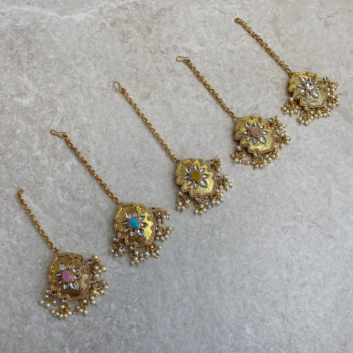 Medium Bright Gold Tikka -Blue/ Tikli/ Indian/ Pakistani Fashion Jewellery/Maang Tikkas