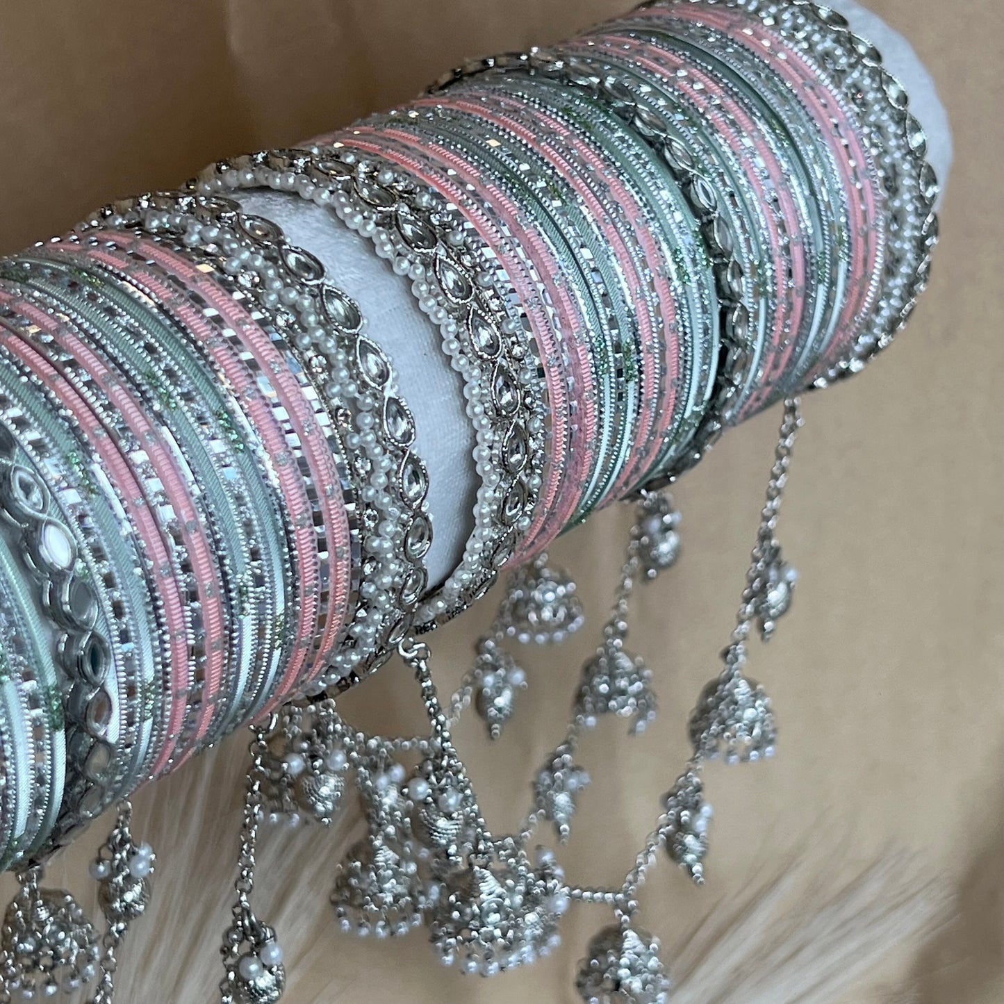 Bridal Silver/Pastels Full Bangle Set/Indian/ Pakistani/Jewelley/ Fashion Bracelet