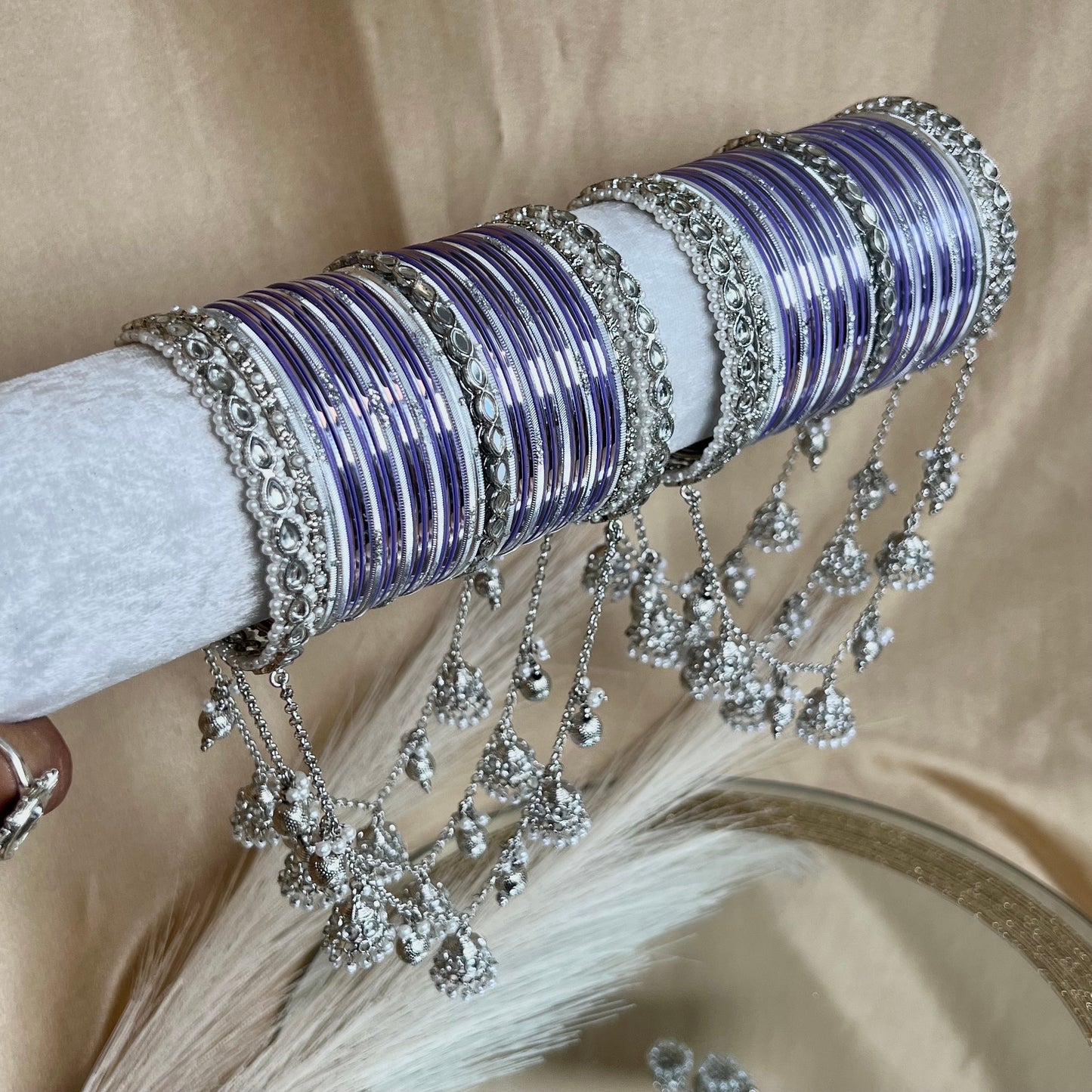 Bridal Silver/Lilac Full Bangle Set/Indian/ Pakistani/Jewelley/ Fashion Bracelet