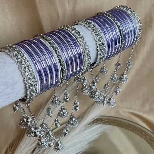 Bridal Silver/Lilac Full Bangle Set/Indian/ Pakistani/Jewelley/ Fashion Bracelet