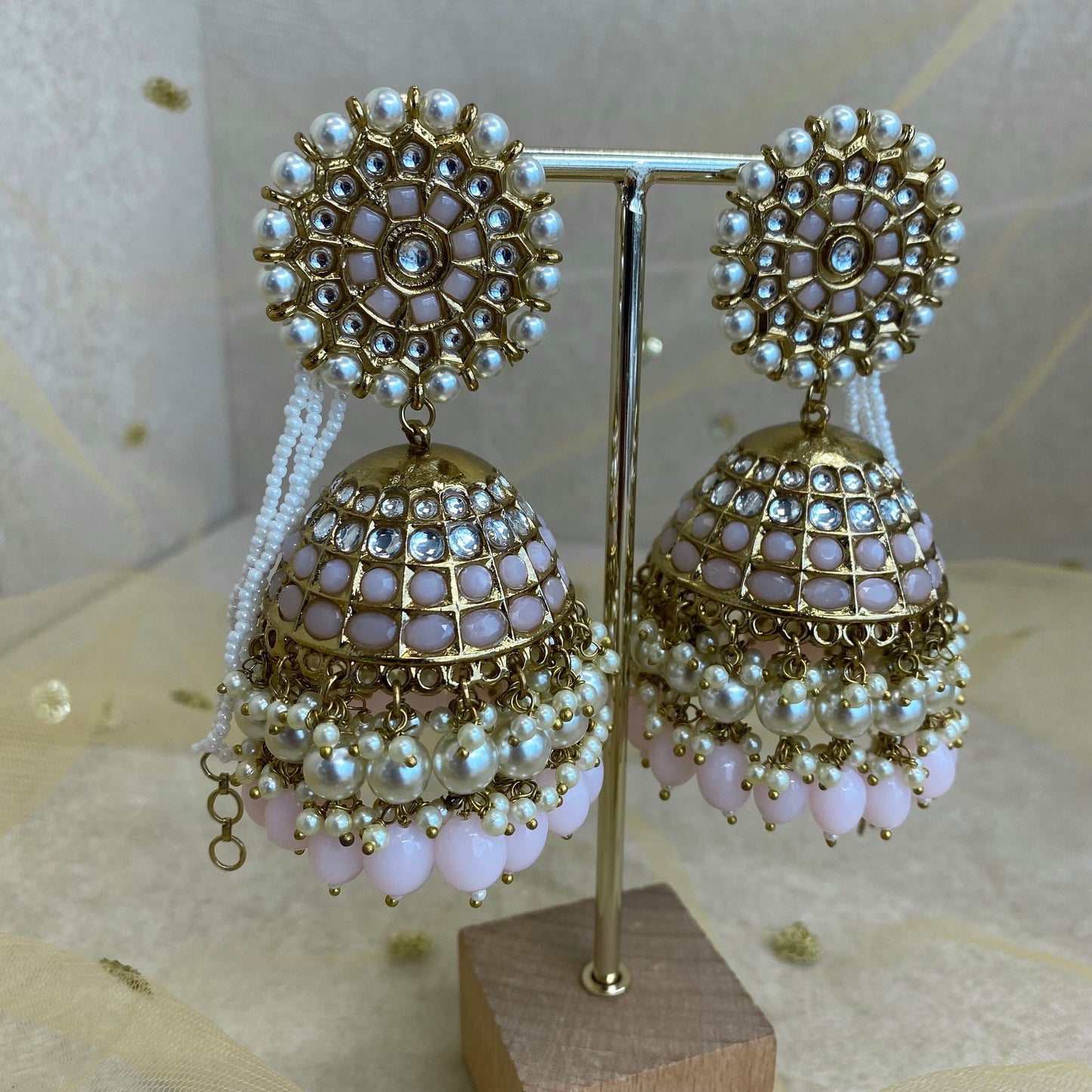 Meenakari/ Indian/ Pakistani Style/Extra Large Pink Jhumka Earrings