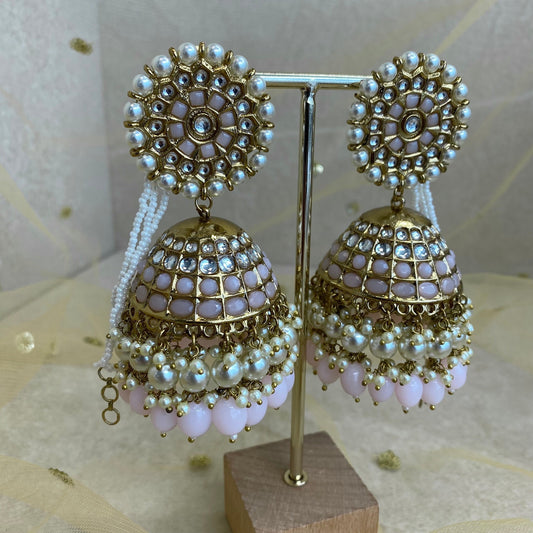 Meenakari/ Indian/ Pakistani Style/Extra Large Pink Jhumka Earrings