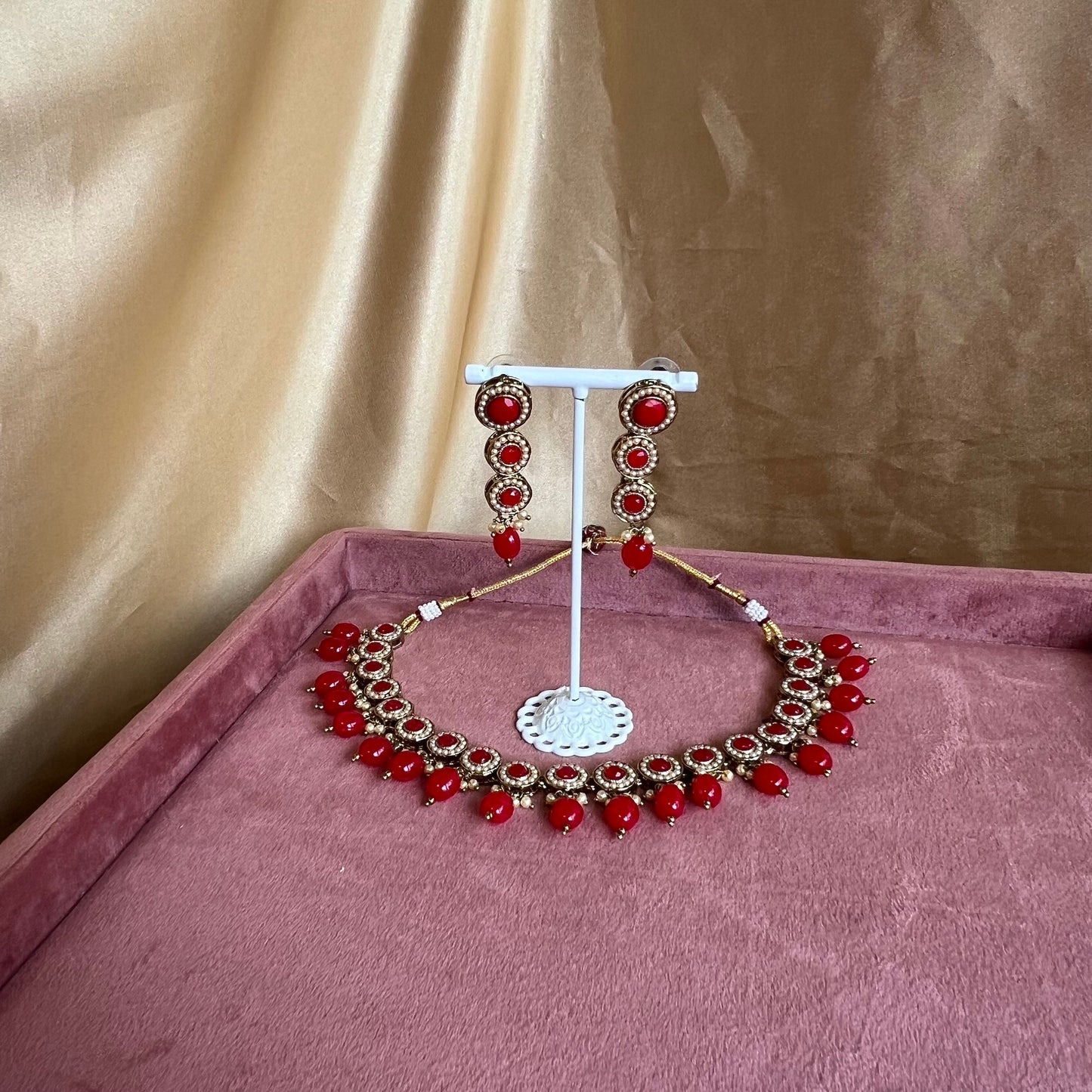 Red Necklace Set Earring/  Indian/ Pakistani/Fashion Jewellery/ Gift for Women