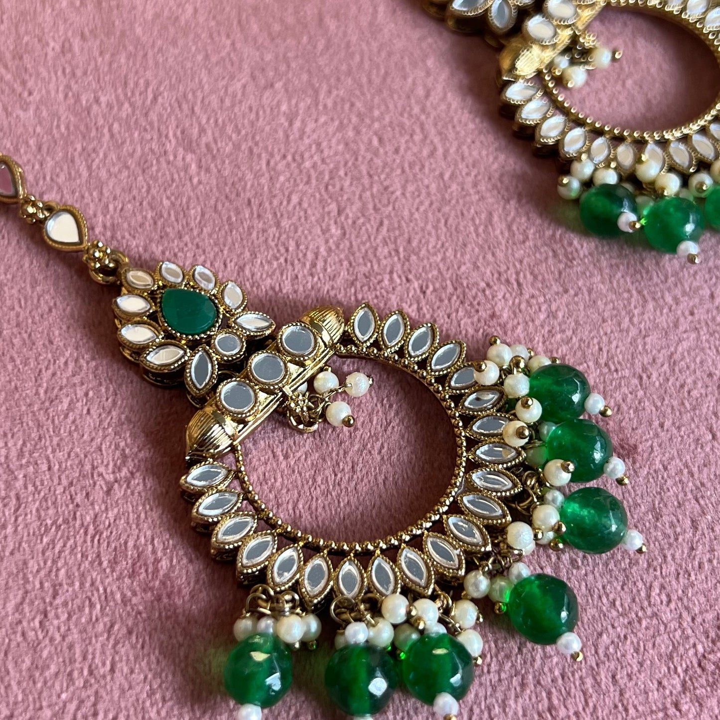 Green Mirrored Tikka (Medium)/ Tikli/ Indian/ Pakistani Fashion Jewellery/Maang Tikkas