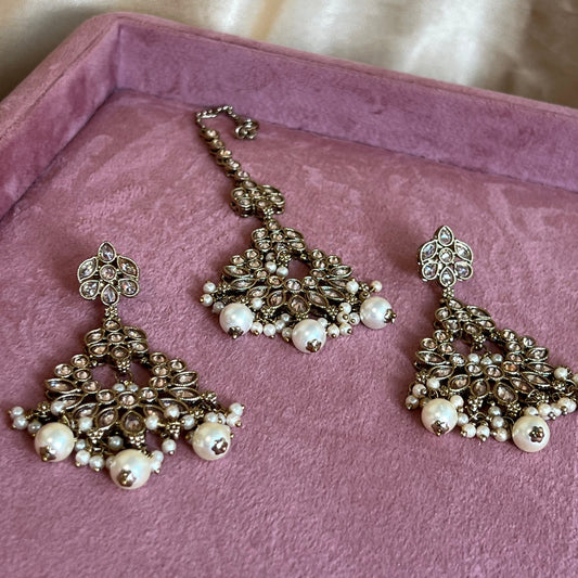 Champagne Earring and Tikka set/Flat Earring Indian/ Pakistani Style/ Tikli