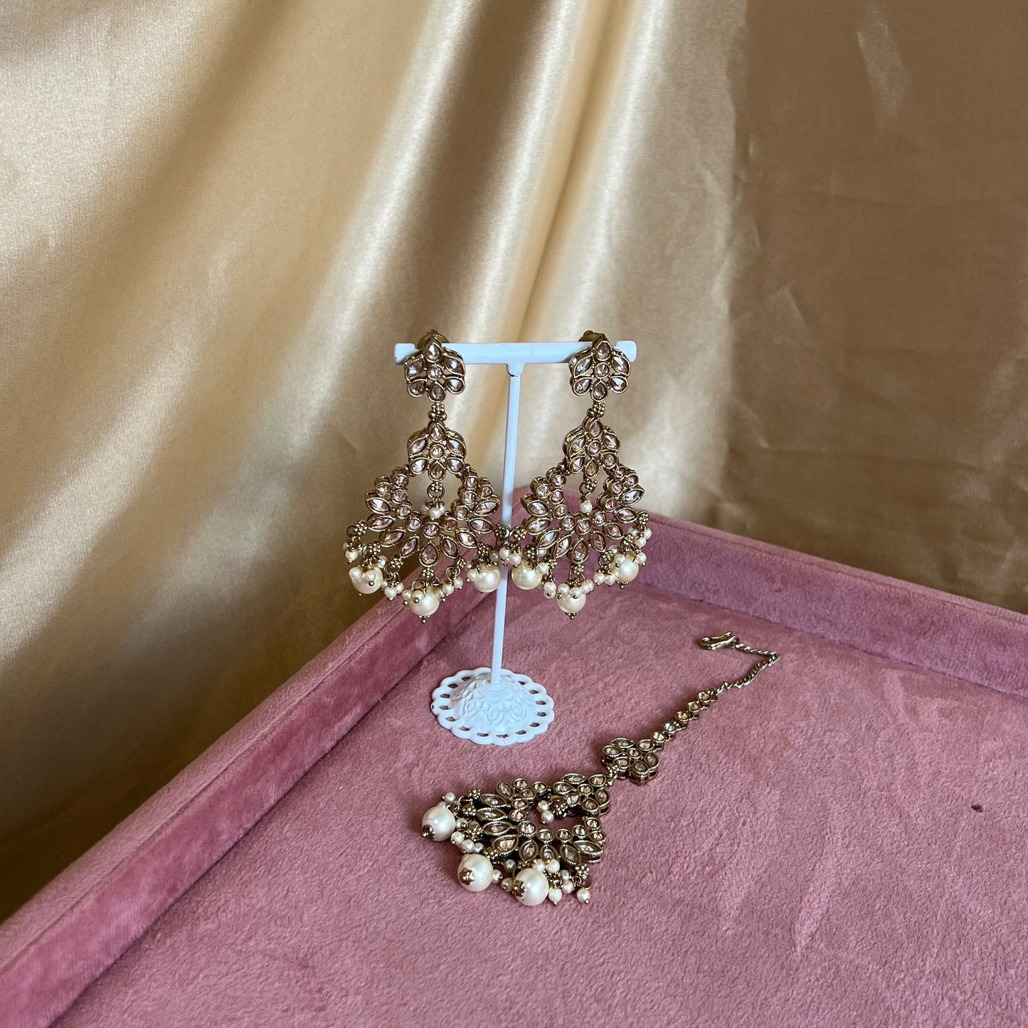 Champagne Earring and Tikka set/Flat Earring Indian/ Pakistani Style/ Tikli