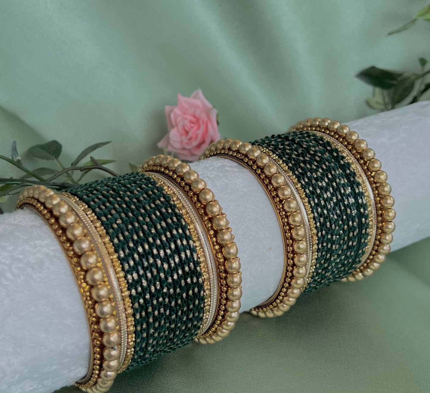 Small Green Velvet Bangle Set/Indian/ Pakistani/Jewelley/ Fashion Bracelet