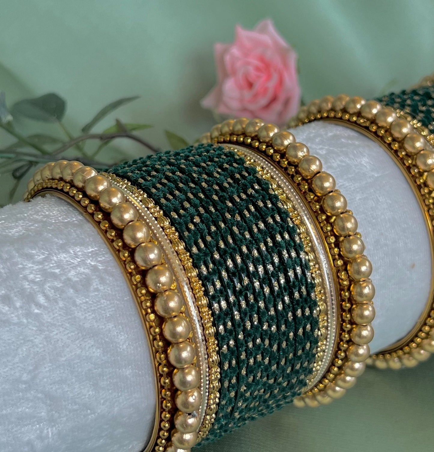 Small Green Velvet Bangle Set/Indian/ Pakistani/Jewelley/ Fashion Bracelet