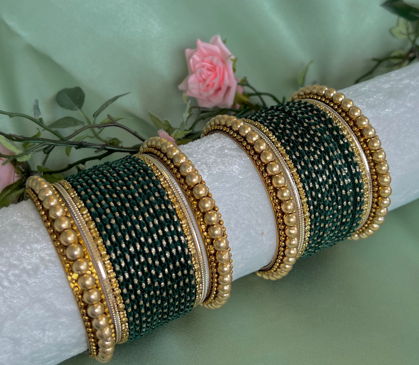 Small Green Velvet Bangle Set/Indian/ Pakistani/Jewelley/ Fashion Bracelet