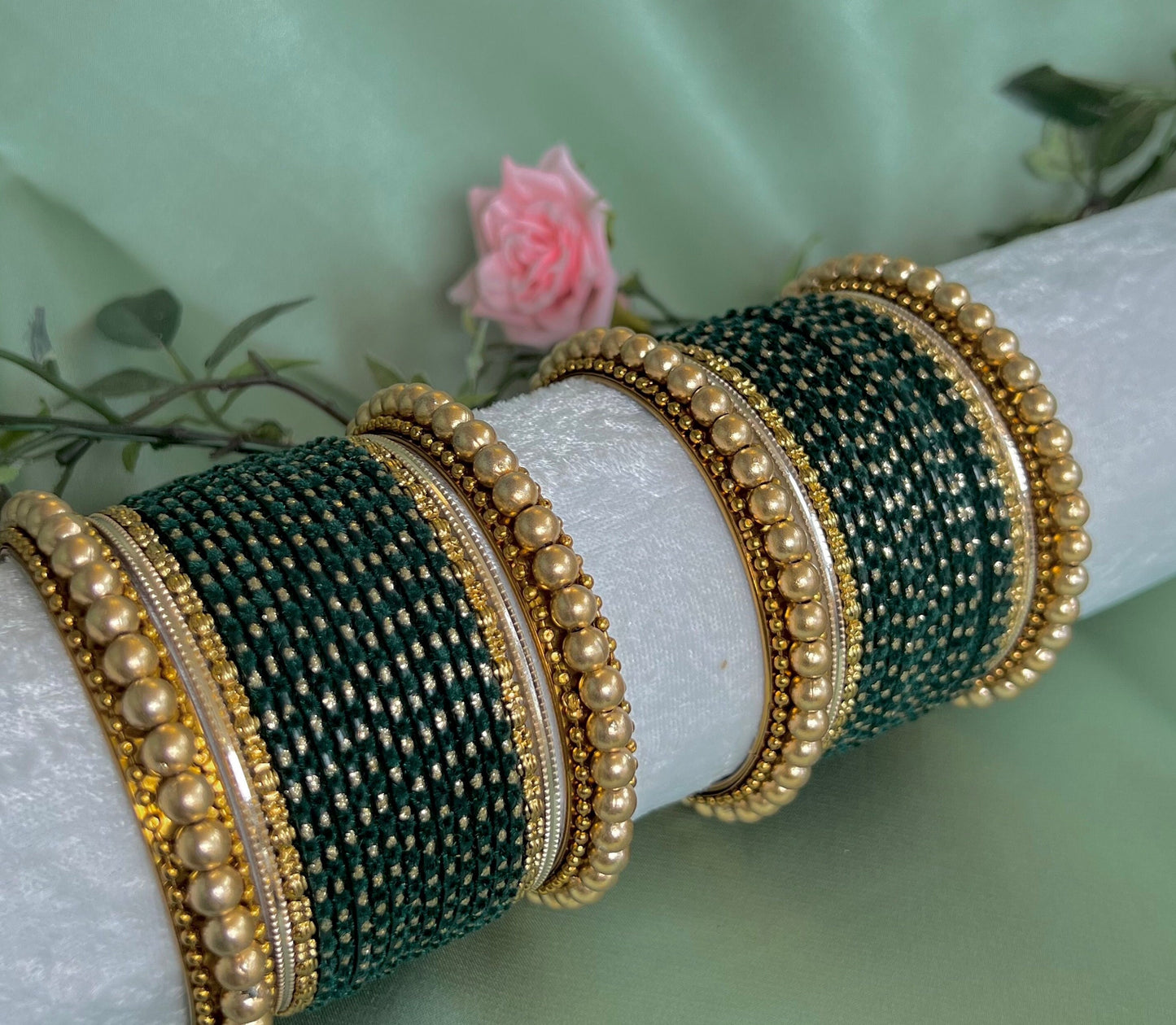 Small Green Velvet Bangle Set/Indian/ Pakistani/Jewelley/ Fashion Bracelet
