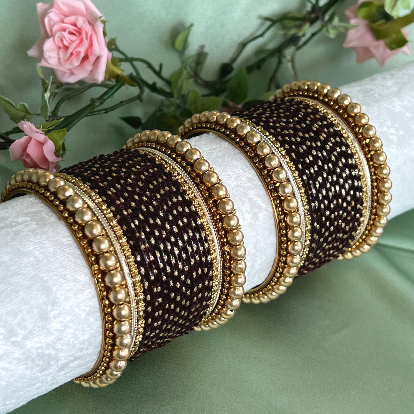 Small Dark Brown Velvet Bangle Set/Indian/ Pakistani/Jewelley/ Fashion Bracelet