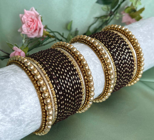 Small Dark Brown Velvet Bangle Set/Indian/ Pakistani/Jewelley/ Fashion Bracelet